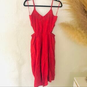 ROXY Rose Red Tank Top Cutouts Floral Embroidered Wide Leg Crop Pant Jumpsuit S